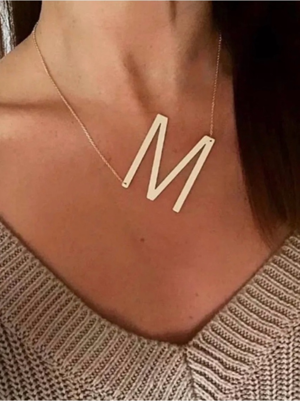 Personalized 'M' Initial Pendant Necklace in Gold